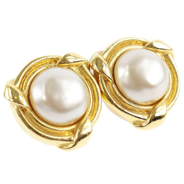 CHANEL Gold Plated x Fake Pearl White 29 Women's Earrings