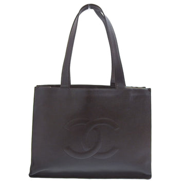 Chanel here mark caviar skin tote bag dark brown with logo seal 5 series