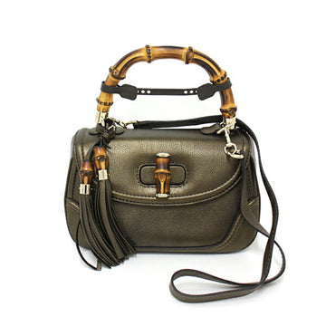 Gucci New Bamboo Handbag 254884 2WAY Shoulder Bag Tassel Leather Gold Metallic
