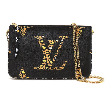 Louis Vuitton Pochette Double Zip Women's M67874 Monogram Giant Black x Leopard Print