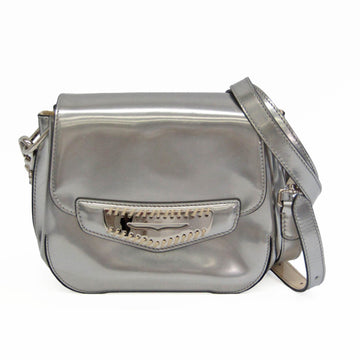 TOD'S Logo Plate Women's Patent Leather Shoulder Bag Silver