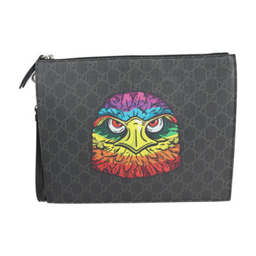 GUCCI Second Bag 547084 GG Supreme Canvas Leather Black Gray Multicolor Clutch Handbag Pouch Eagle