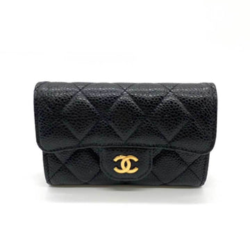 CHANEL Accessories Matelasse Classic Flap Card Case Black Business Holder Coco Mark Ladies Caviar Skin Leather