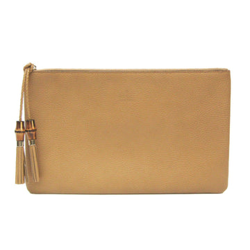 GUCCI Bamboo 376858 Women's Leather Clutch Bag,Pouch Beige Brown