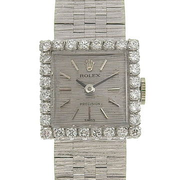 ROLEX Precision Watch Diamond Bezel Antique K18 White Gold x Silver Manual Winding Women's Dial