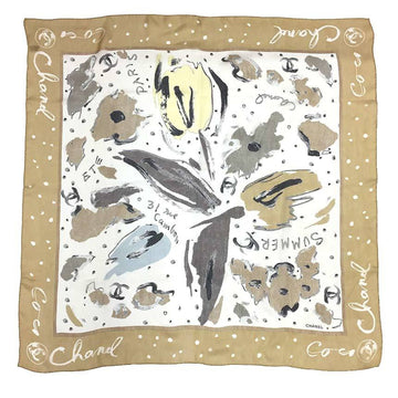 CHANEL Silk chiffon scarf muffler Beige 100% silk