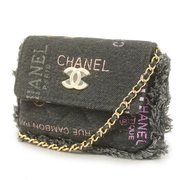 CHANEL Shoulder Bag Matelasse Chain Denim Black Silver Hardware Women's