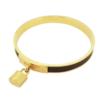 HERMES Bangle Kelly GP Plated Leather Yellow Gold Brown Ladies