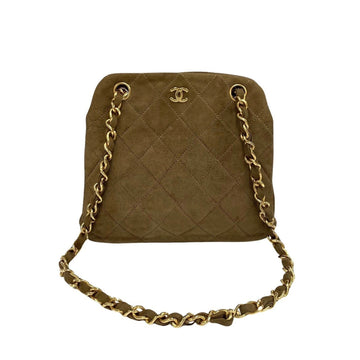 CHANEL Matelasse Suede Leather Genuine Clasp Chain Semi Shoulder Bag Beige 27450