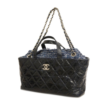 Chanel 2way bag portobello leather/tweed navy silver metal