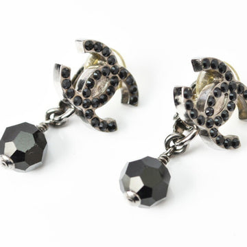 CHANEL earrings accessories  here mark rhinestone gunmetal black