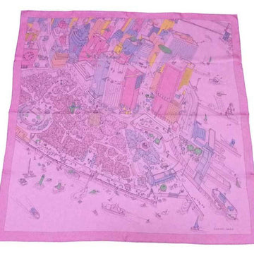 HERMES Scarf Carre 90 THE BATTERY NEW YORK Silk Pink x Multicolor Women's