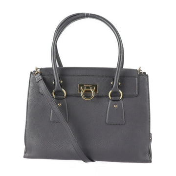 Salvatore Ferragamo Gancini handbag 21 F293 leather gray gold hardware 2WAY shoulder bag