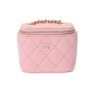 CHANEL Matelasse Vanity Chain Shoulder Pink Champagne Women's Caviar Skin Bag