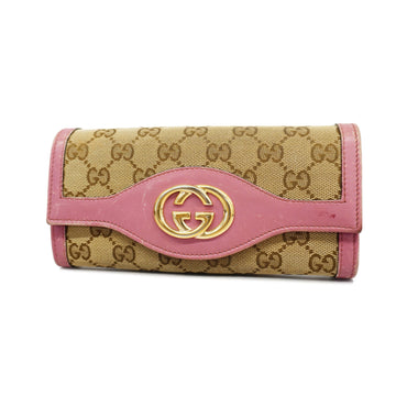 Gucci Bifold Long Wallet Interlocking G 282431 GG Canvas Beige/Pink
