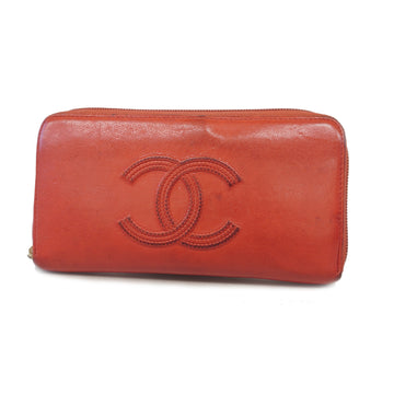 Chanel long wallet lambskin red gold metal