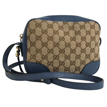 GUCCI Shoulder Bag GG Canvas 449413 Leather Blue Beige Ladies