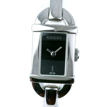 GUCCI 6800L stainless steel silver quartz analog display ladies black dial watch