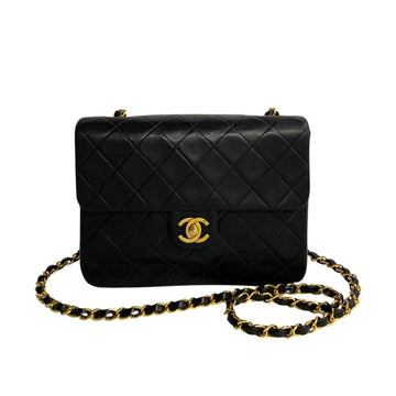 CHANEL Matelasse 20cm Coco Mark Lambskin Shoulder Bag Black 12064