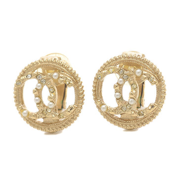 CHANEL Cocomark Earrings Pearl/Rhinestone Gold A18A