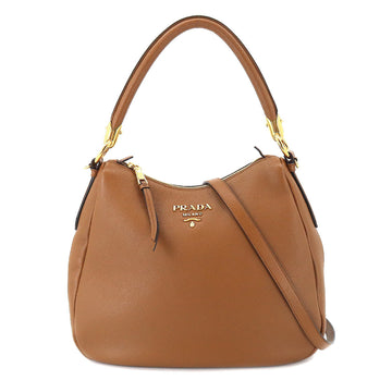 PRADA one shoulder 2way hand bag leather brown gold metal fittings Shoulder Bag