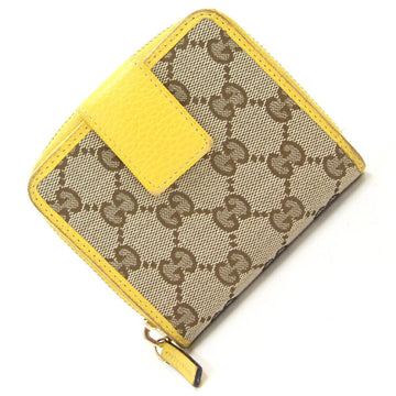 GUCCI Bifold Round Wallet GG Small Zip 346056 Beige Yellow Canvas Leather Ladies Double G