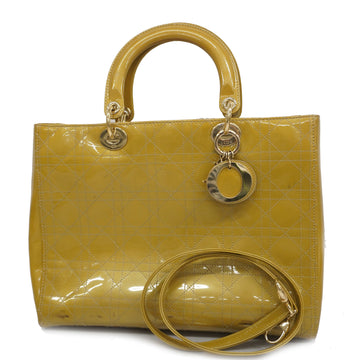 CHRISTIAN DIORAuth  Lady Dior 2 Way Bag Women's Patent Leather Yellow