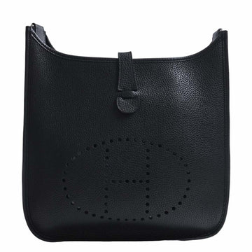 HERMES Taurillon Clemence Evelyn PM Shoulder Bag Black Ladies