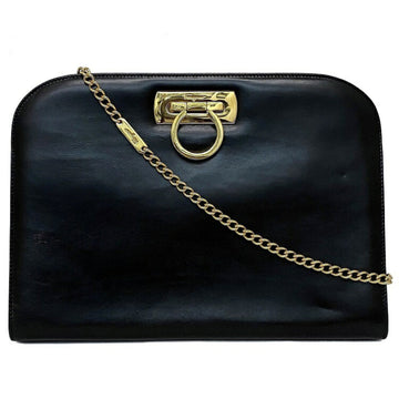 Salvatore Ferragamo Ferragamo Chain Shoulder Bag Black Gold Gancini P21 0587 Leather Calf Salvatore Metal Fittings