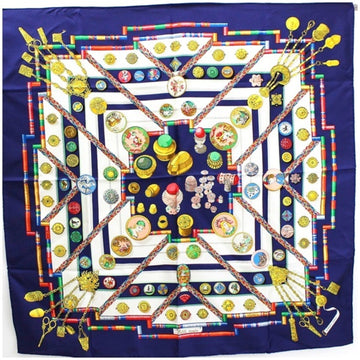 HERMES Silk Scarf Muffler Carre 90 Petie main Seamstress Navy  Women's