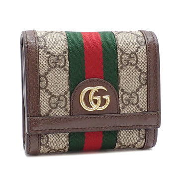 GUCCI Bifold Wallet Ophidia GG Women's Beige Ebony Leather Coated Canvas 598662 Supreme Sherry Webbing Line