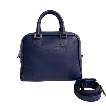 LOEWE Amazona 75 Anagram Logo Leather Genuine 2way Handbag Mini Boston Bag Shoulder Blue 30326