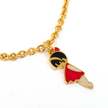 Prada Girl Motif Leather,Metal Women's Casual Pendant Necklace Gold,Red BF553284