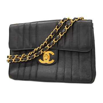 CHANELAuth  Mademoiselle W Chain Women's Leather Shoulder Bag Black