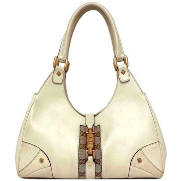 GUCCI Handbag White Beige Gold New Jackie 124407 Leather Canvas  Bag Ladies