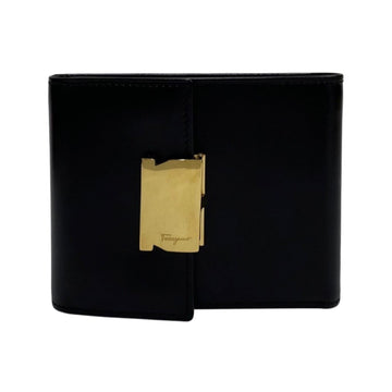 SALVATORE FERRAGAMO Logo Hardware Calf Leather Genuine Bifold Wallet Mini Black