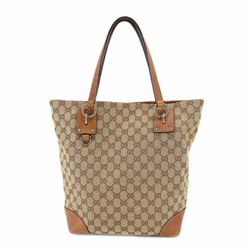 GUCCI GG Canvas Tote Bag Leather Beige Brown 247237