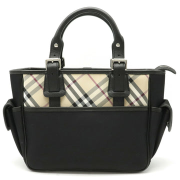 Burberry check pattern handbag tote bag nylon canvas leather beige black red