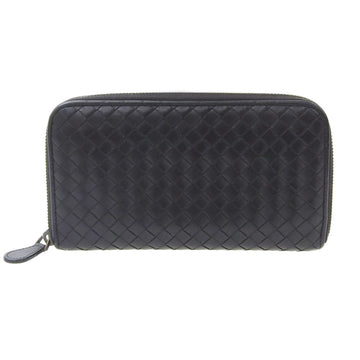 Bottega Veneta Intrecciato Round Zipper Long Wallet Leather Black 114076