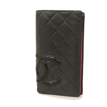 CHANEL long wallet Cambon lambskin black pink ladies