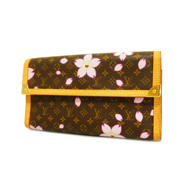 LOUIS VUITTON Trifold Long Wallet Monogram Cherry Blossom Porte Tresor International M92027 Maron Ladies