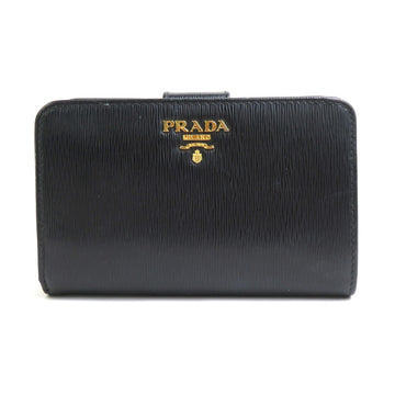 PRADA bifold wallet leather black gold ladies