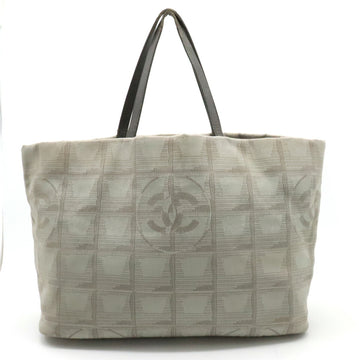 CHANEL New Line Large Tote Bag Shoulder Nylon Jacquard Leather Gray 7148