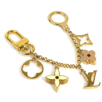 LOUIS VUITTON Charm Keyring Bag Chain Fleur de Monogram Metal Gold x Ivory Pink Beige Unisex M65111