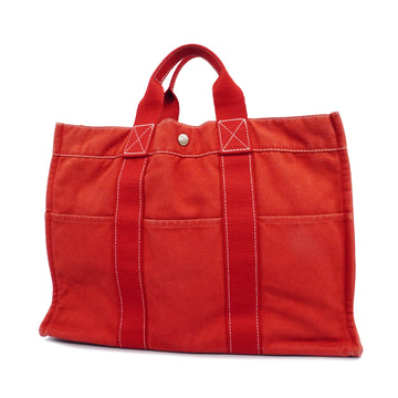 HERMESAuth  Deauville MM Women's Canvas Tote Bag Red Color