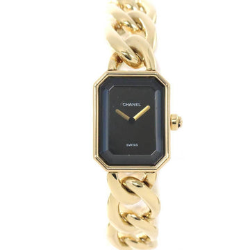 CHANEL Premier L size H0003 Vintage ladies watch K18YG yellow gold black dial quartz Premiere