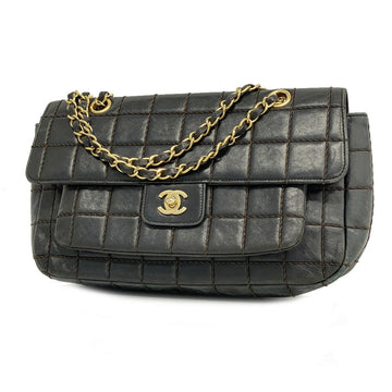 CHANEL Shoulder Bag Chocolate Bar W Chain Lambskin Black Ladies