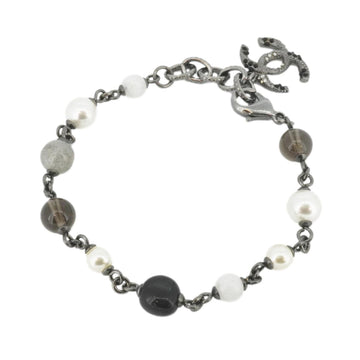 CHANEL Bracelet Coco Mark Chain Fake Pearl Colored Stone Metal Material Silver White Black A15K Women's