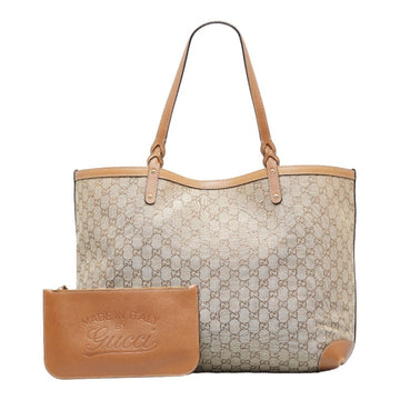GUCCI Tote Bag 247207 Beige Sand Brown Canvas Leather Ladies