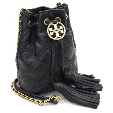 TORY BURCH shoulder bag Fleming soft bucket 74853 black leather chain ladies quilting tassel pochette